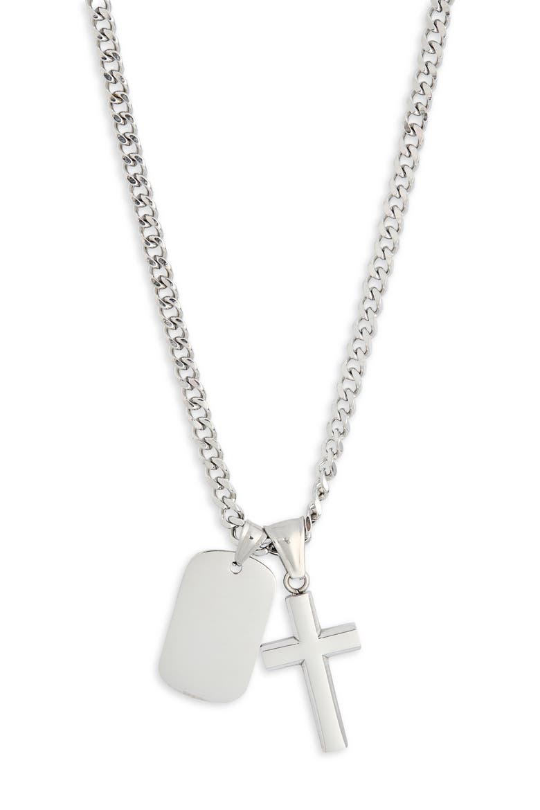 Men's Dog Tag & Cross Necklace, Alternate, color, STAINLESS