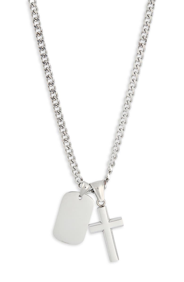 NORDSTROM RACK Men's Dog Tag & Cross Necklace, Alternate, color, Stainless