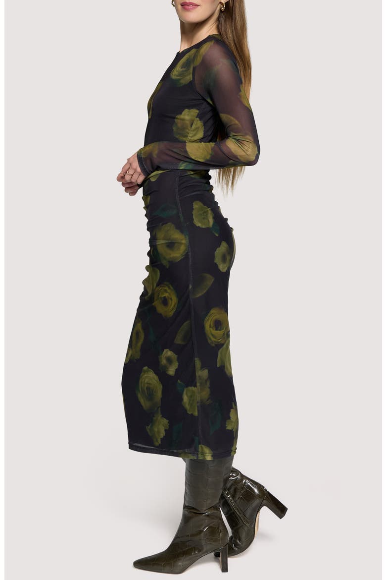 Nocturnal Blooms Floral Mesh Midi Dress, Alternate, color, BLACK FLORAL