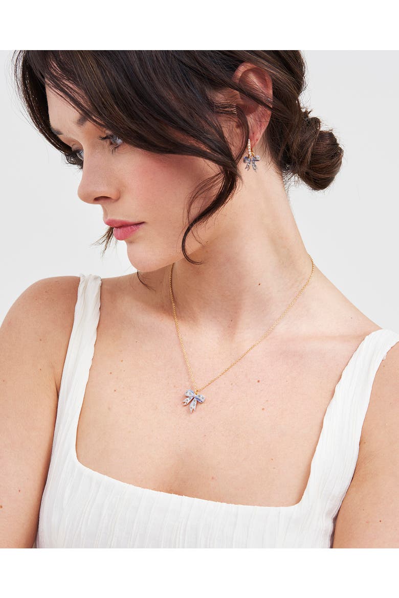 Forget Me Not Bow Pendant Necklace, Alternate, color, Gold