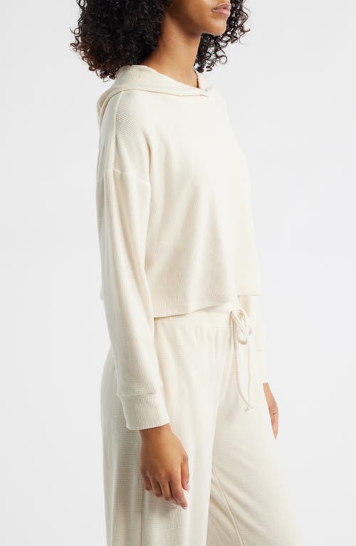Happy Camp3r Buttercream Lily Lounge Crop Thermal Hoodie In White