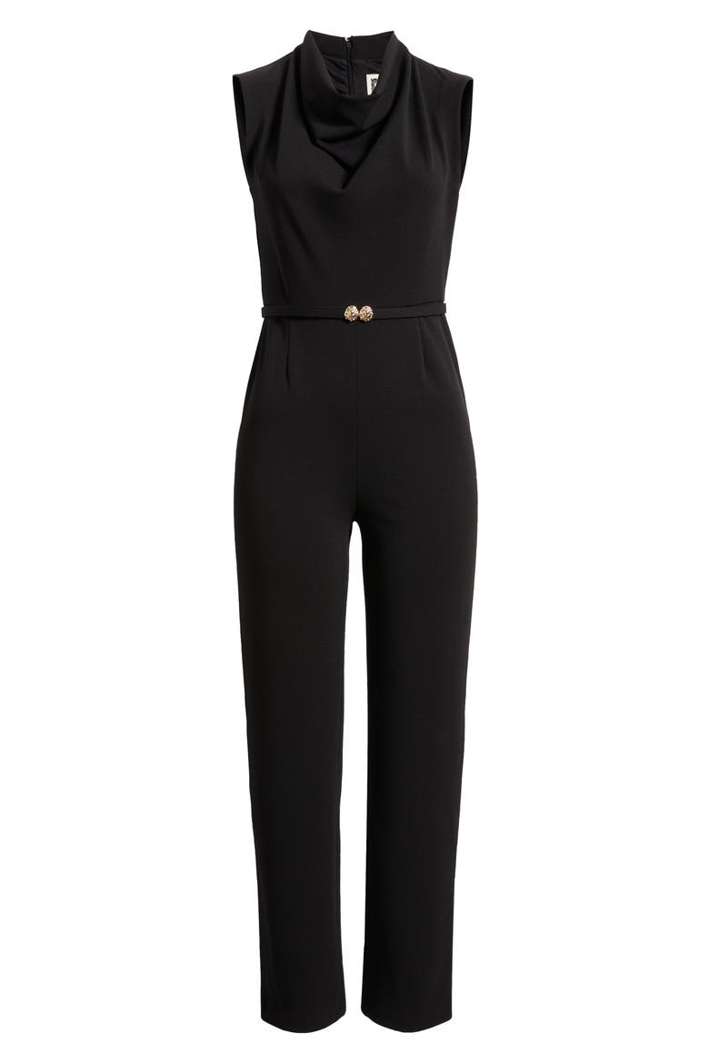 Cowl Neck Belted Jumpsuit, Alternate, color, ANNE BLACK