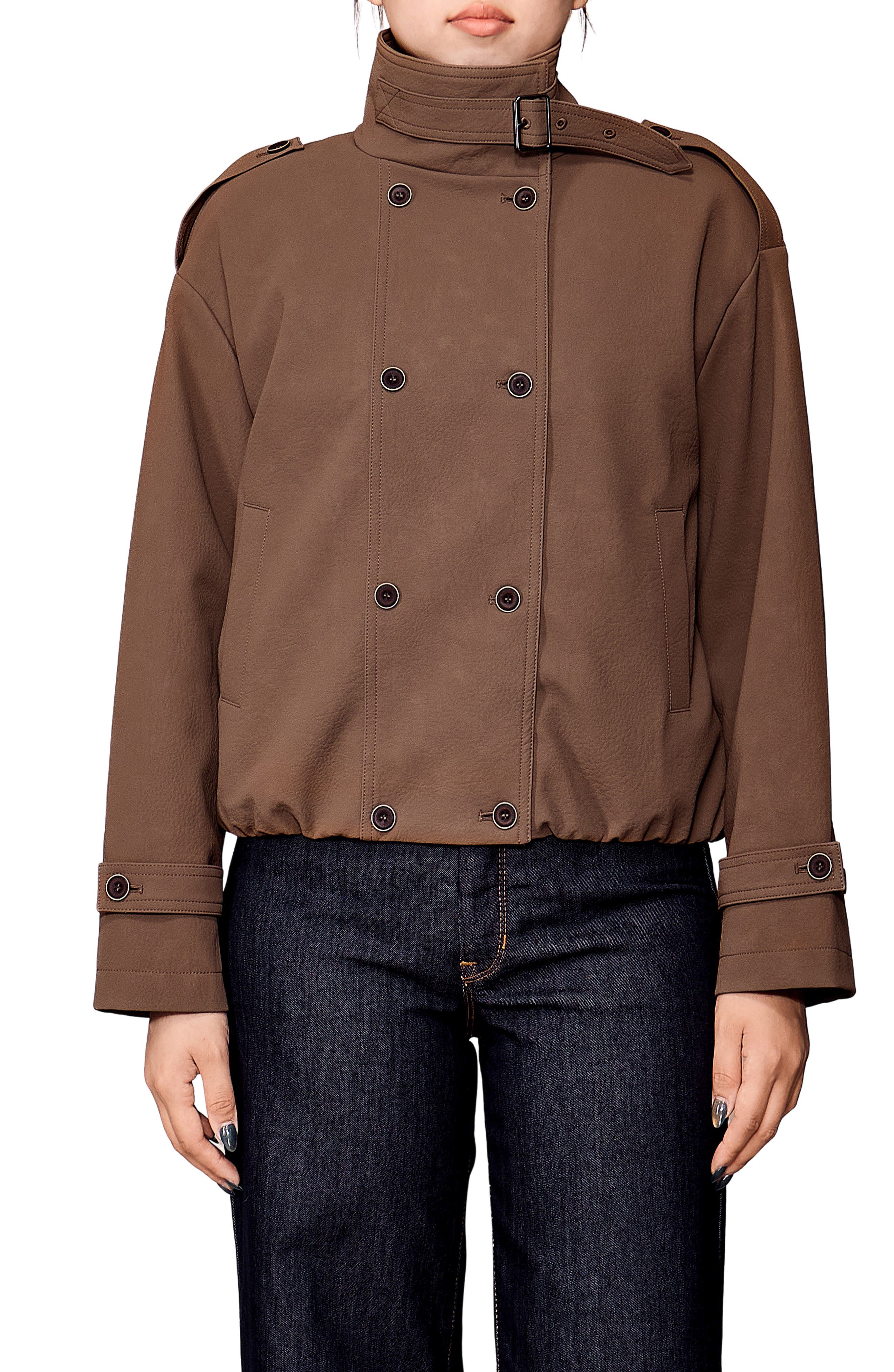 Faux Leather Cropped Trench Jacket