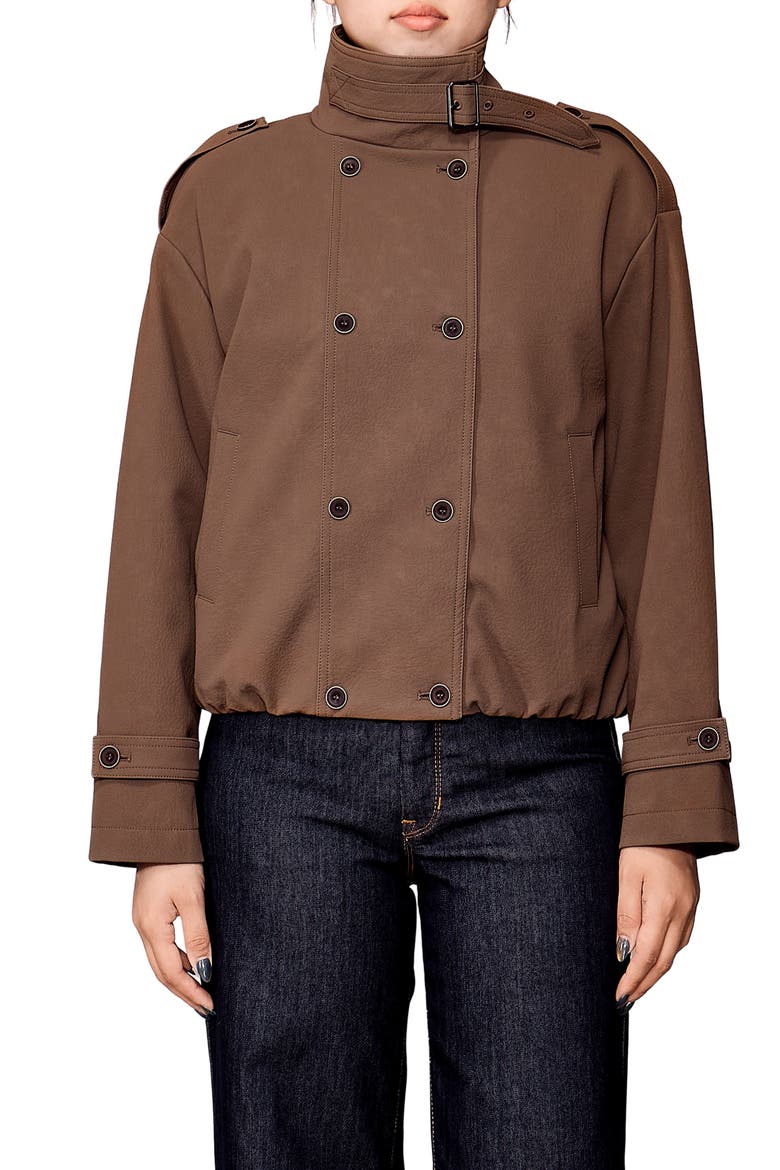 Faux Leather Cropped Trench Jacket, Main, color, COCOA