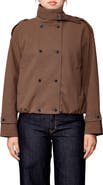 MELLODAY Faux Leather Cropped Trench Jacket