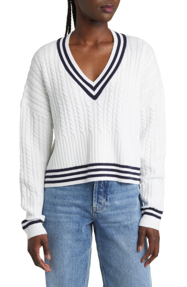 French Connection Babysoft V-Neck Cable Knit Sweater, Main, color,