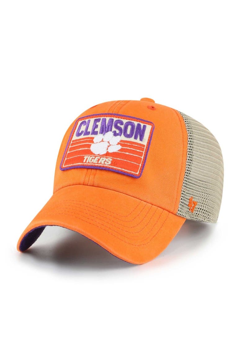 Men's '47 Orange Clemson Tigers Four Stroke Clean Up Trucker Snapback Hat, Main, color, Orange