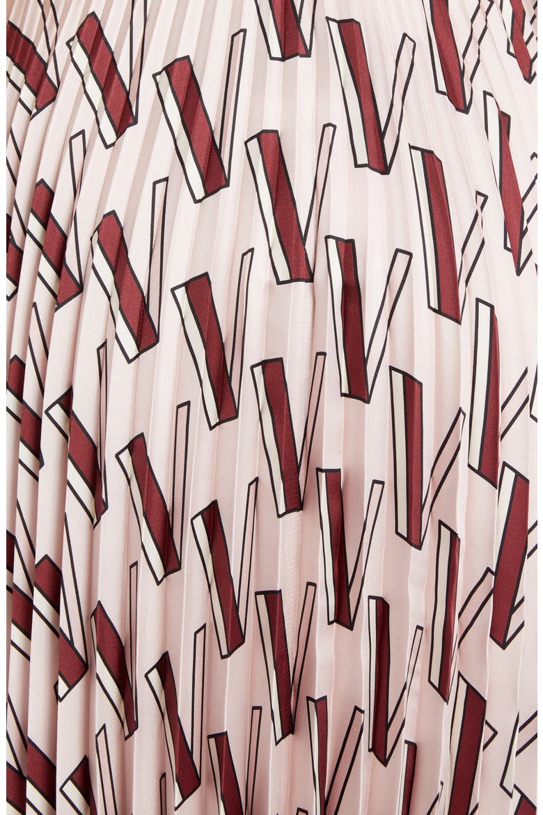 V-Print Pleated Silk Midi Skirt, Alternate, color, POUDRE
