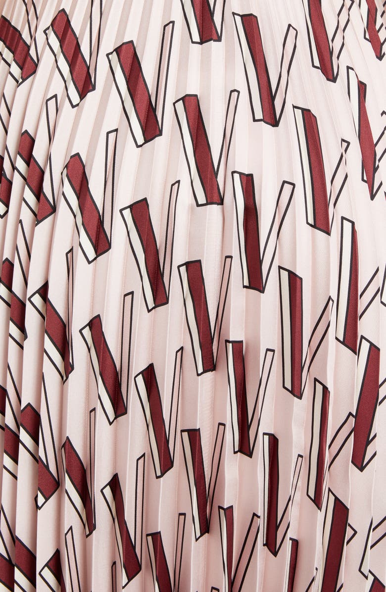 Valentino V-Print Pleated Silk Midi Skirt, Alternate, color,