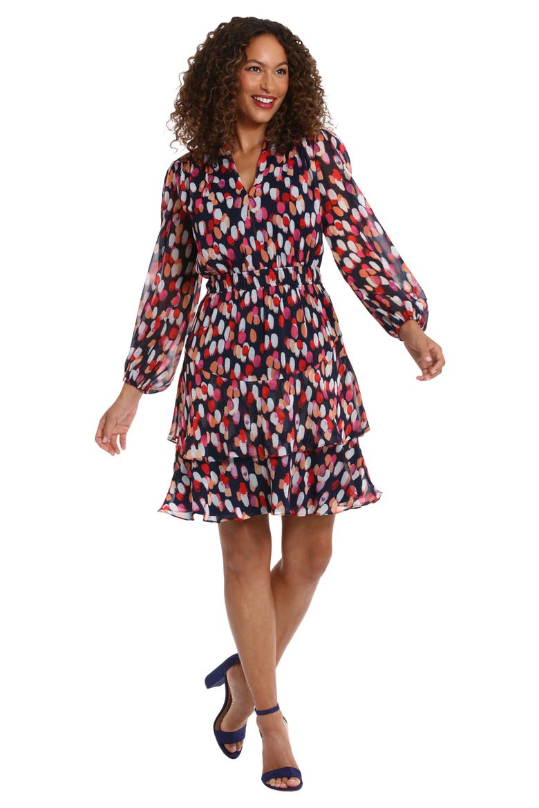 Yuryu Tiered Long Sleeve Dress, Alternate, color, NAVY/ CORAL