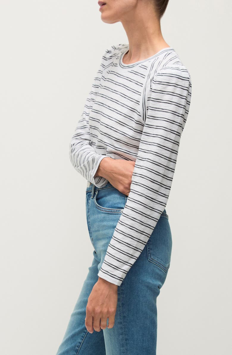 Veronica Beard Mason Stripe Puff Shoulder Baseball Top, Alternate, color,