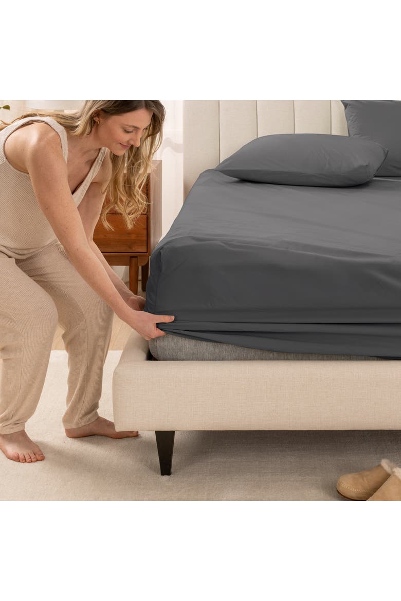 100% Organic Cotton Percale Fitted Sheet - Split Head King, Alternate, color, Grey