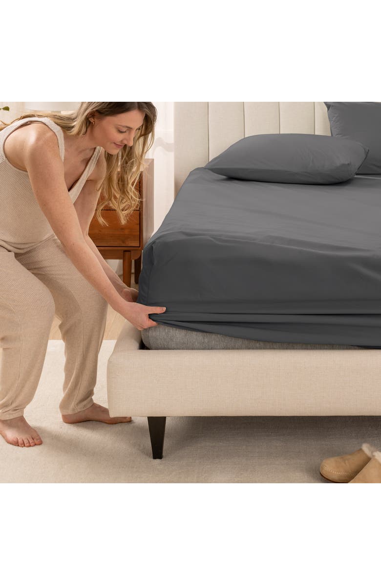 Bare Home 100% Organic Cotton Percale Cooling Fitted Sheet - Full XL, Alternate, color, Grey