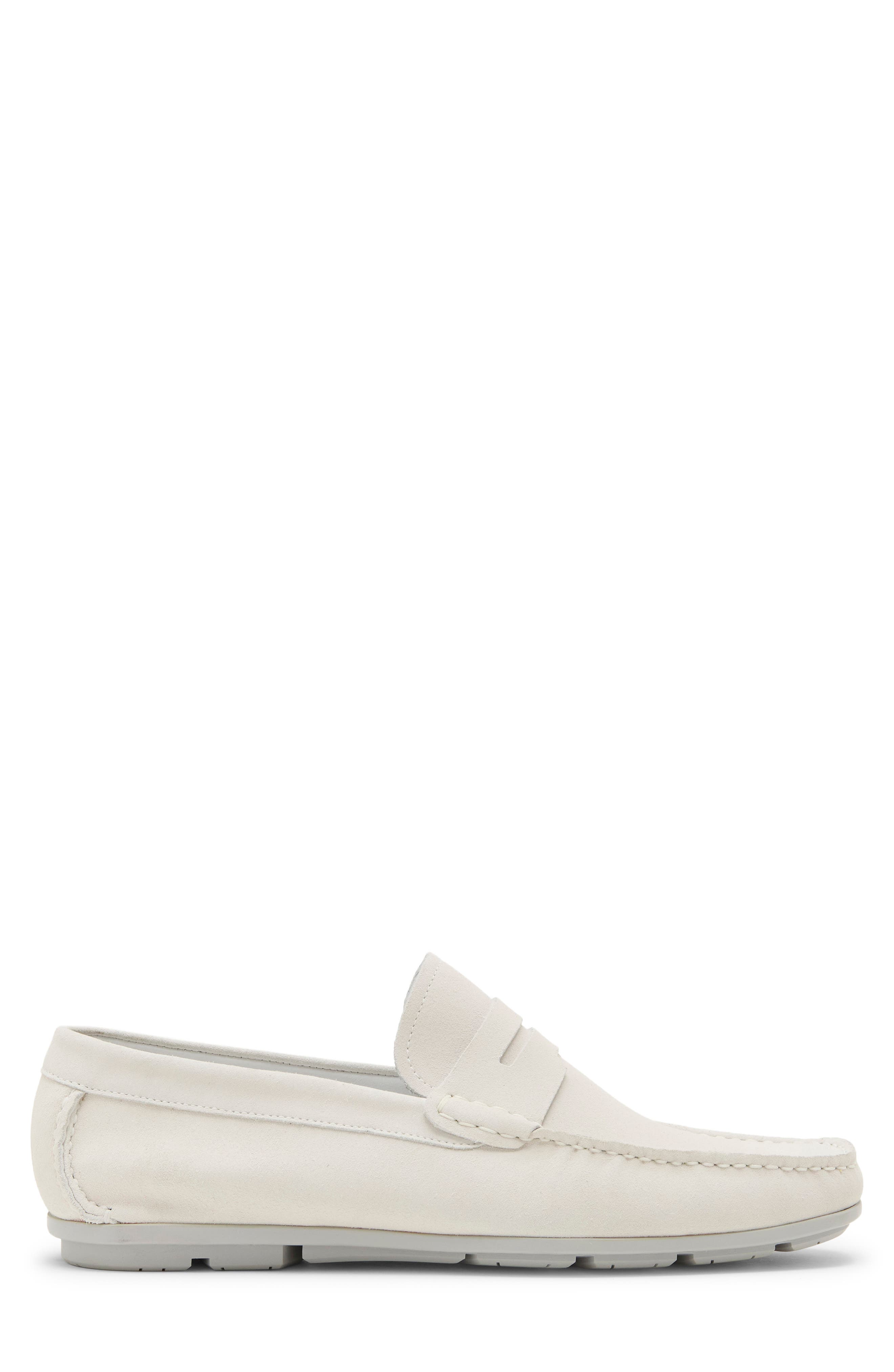 Monterey Leather Penny Driver, Alternate, color, WHITE SUEDE