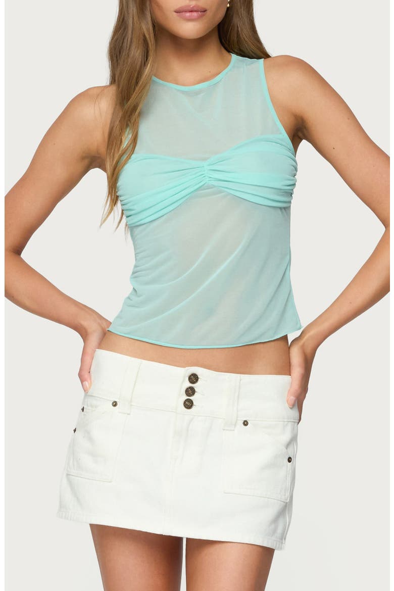 Erica Gathered Overlay Sheer Tank Top, Main, color, AQUA BLUE