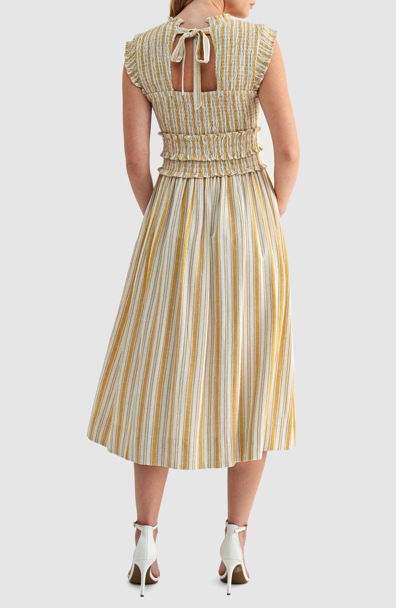 Mila Mae Smocked Tie Back Sleeveless Midi Dress, Alternate, color, Mustard Stripe