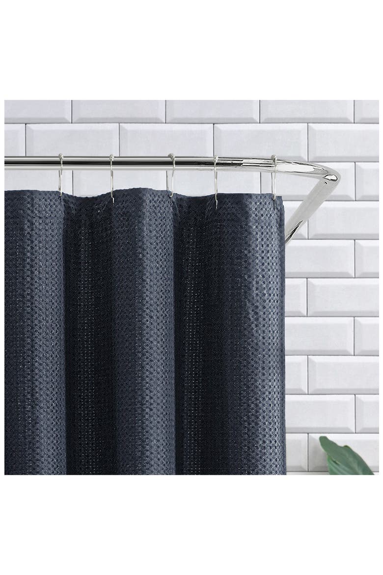 Modern Waffle Stitch Cotton Shower Curtain, Alternate, color, BLACK