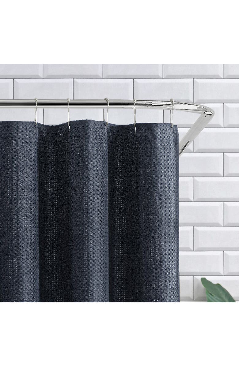 DKNY Modern Waffle Stitch Cotton Shower Curtain, Alternate, color, Black