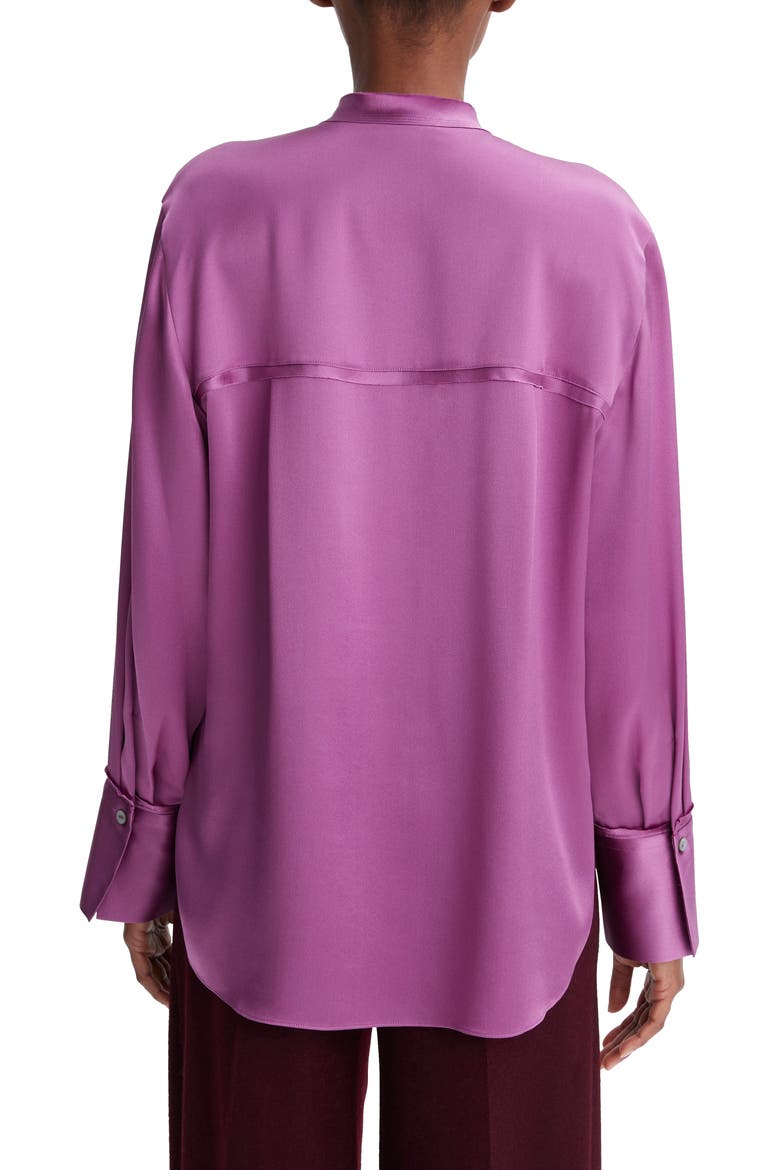 Raw Edge Silk Button-Up Blouse, Alternate, color, DEW BERRY