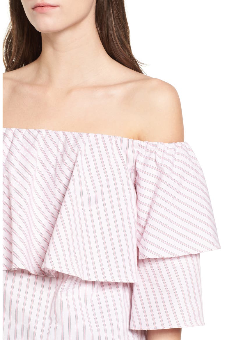 Gracie Off the Shoulder Top, Alternate, color, BLACK/ CORAL STRIPE