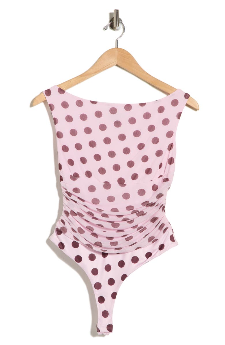 AFRM Mona Ruched Mesh Bodysuit, Main, color, Rose Dot