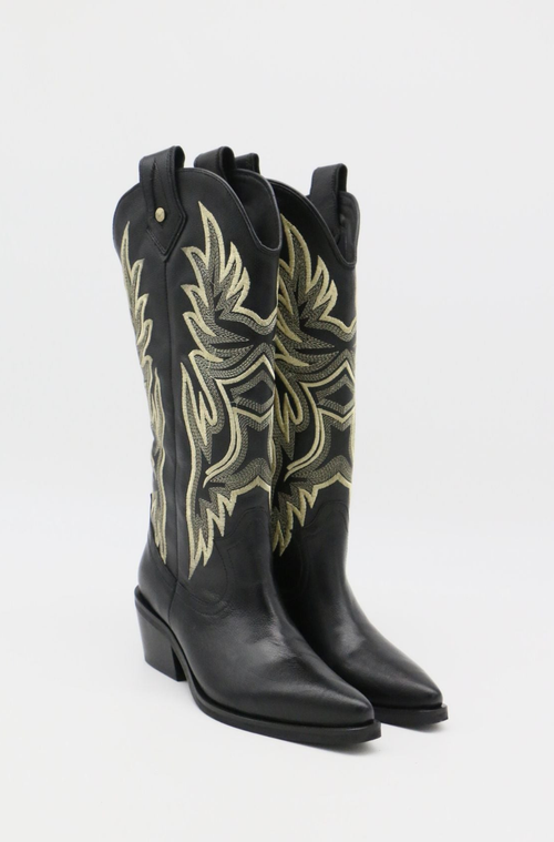 Stivali New York Women's Dramen Western Cowboy Boots In Black Leather In Black