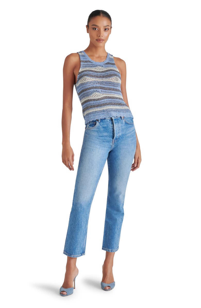Steve Madden Hannah Metallic Open Stitch Sleeveless Sweater, Alternate, color, Indigo Blue