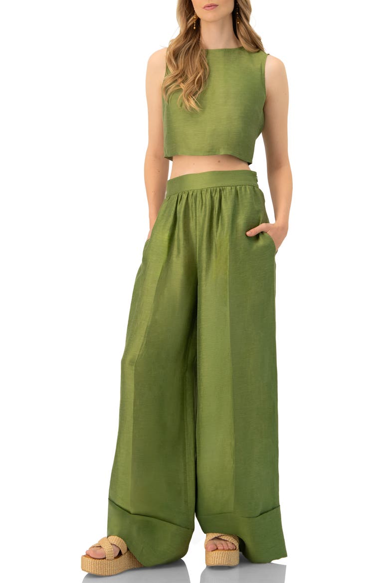 Linen Maxi Wide-Leg Pants, Alternate, color, Green