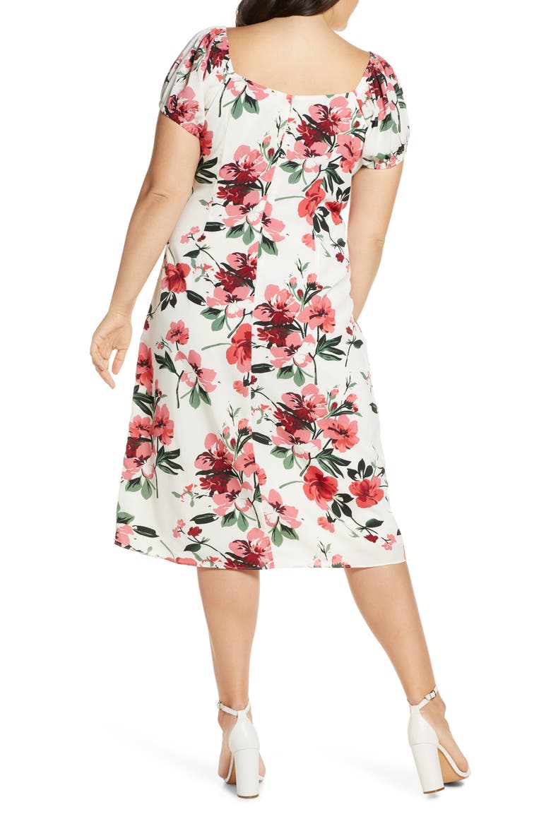 Floral Print Sweetheart Midi Dress, Alternate, color, RED FLORAL