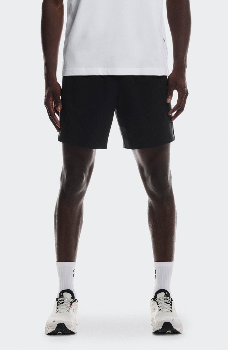 On Focus Stretch Running Shorts, Main, color, Black