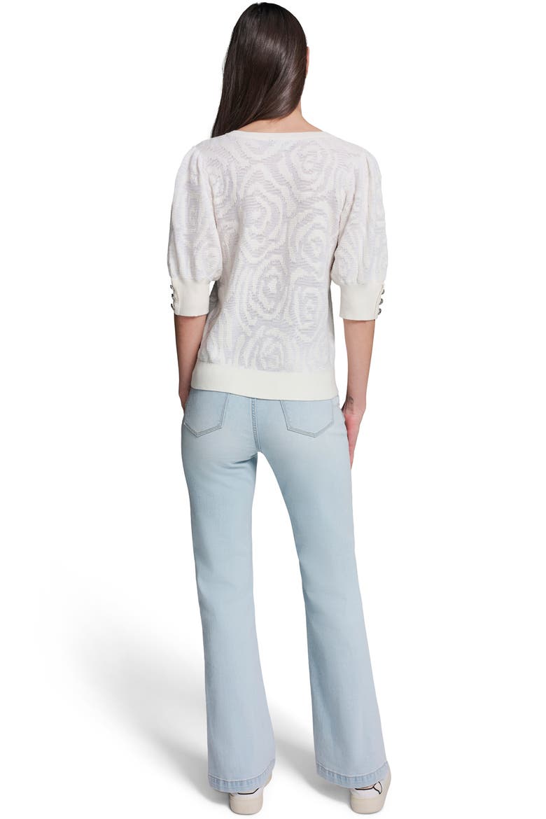 Floral Puff Sleeve Sweater, Alternate, color, SOFT WHITE