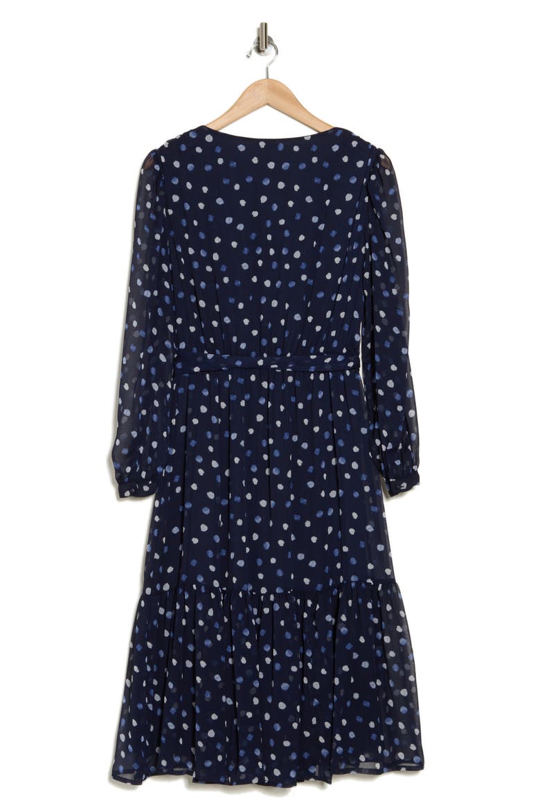 dkny blue polka dot dress Polka Dot Long Sleeve Chiffon Midi Dress (Women)