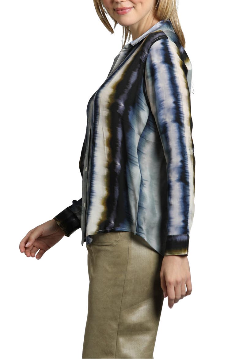 Abstract Print Roll Tab Sleeve Chiffon Button-Up Shirt, Alternate, color, GREY/BLUE MULTI