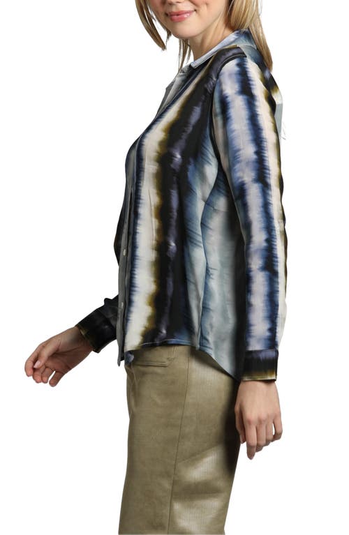 Apny Abstract Print Roll Tab Sleeve Chiffon Button-up Shirt In Grey/blue Multi