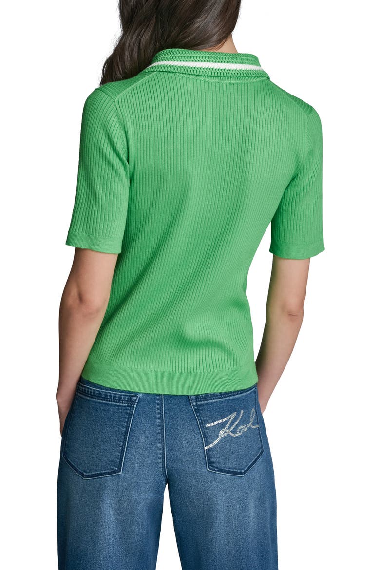 Crochet Collar Rib Polo Sweater, Alternate, color, GARDEN GREEN/ SOFT WHITE