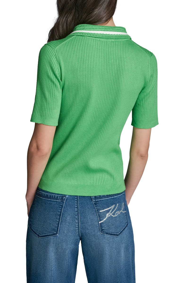 KARL LAGERFELD PARIS Crochet Collar Rib Polo Sweater, Alternate, color, 