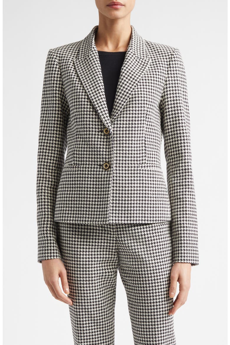 Vichy Houndstooth Cotton Blend Jacket, Main, color, BLACK/ ECRU