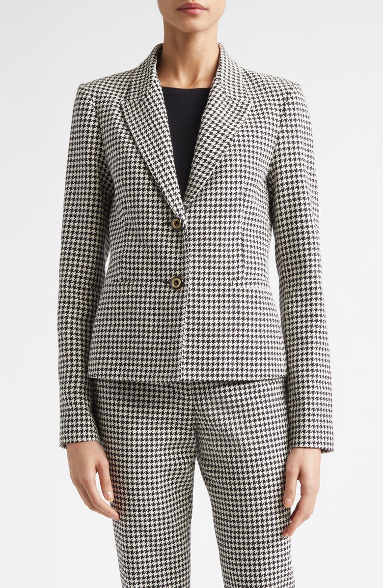 ST. JOHN Vichy Houndstooth Cotton Blend Jacket, Main, color, Black/ Ecru