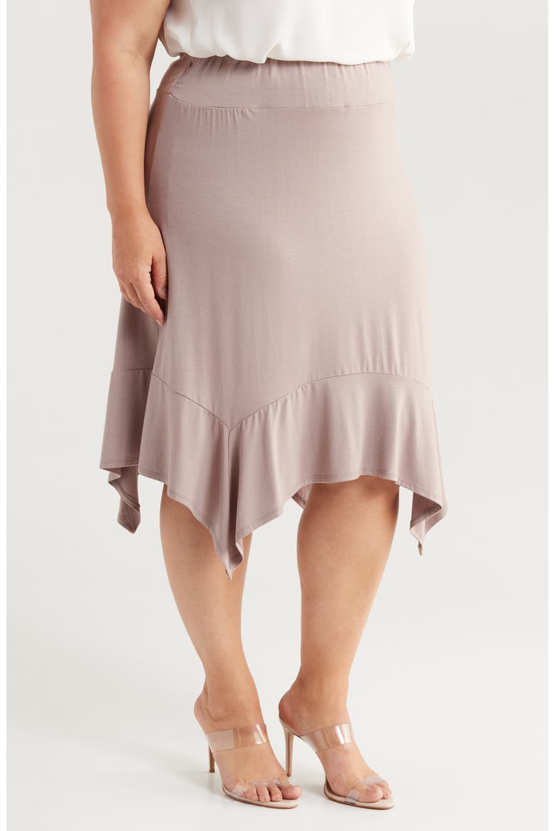 Handkerchief Hem Jersey Midi Skirt, Alternate, color, TAUPE