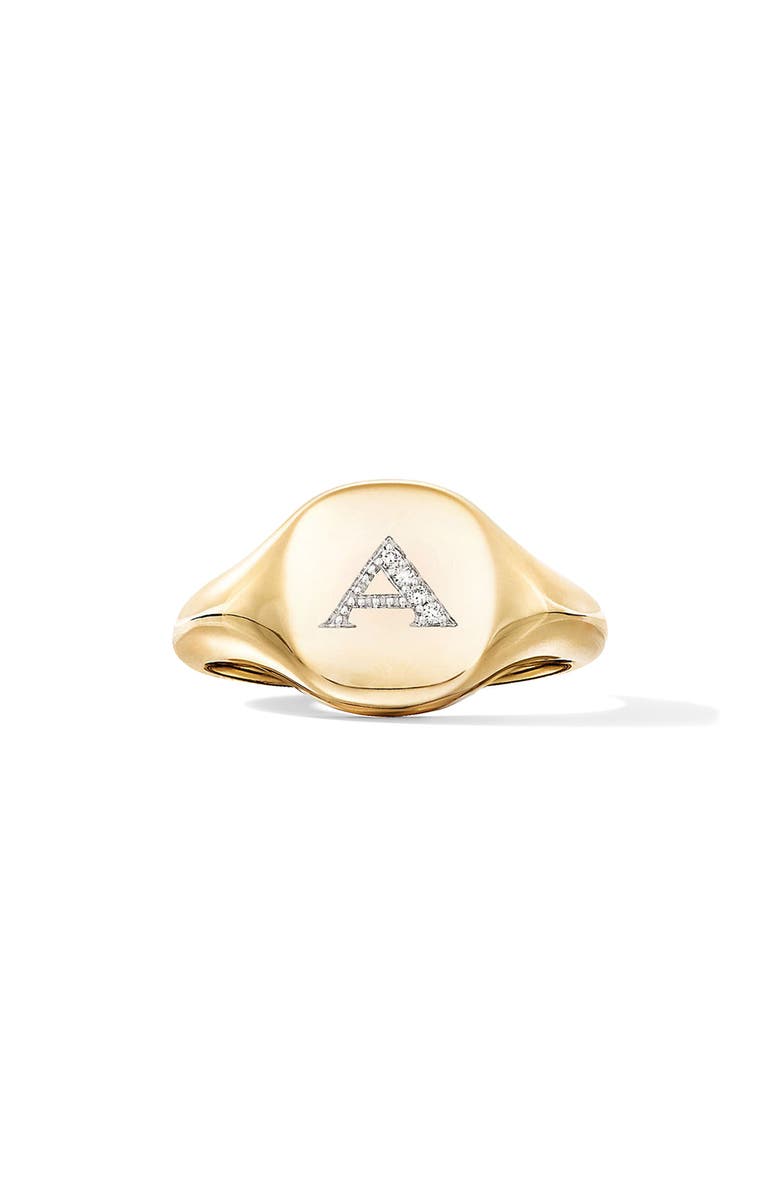 David Yurman Initial Pinky Ring in 18K Yellow Gold with Diamonds, Main, color, Diamond-A