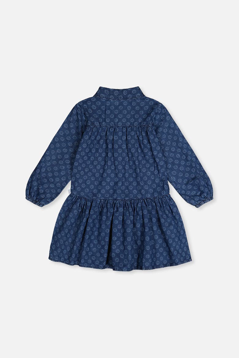 Button Front Scalloped Collar Shirt Dress, Alternate, color, Blue Smiley Print