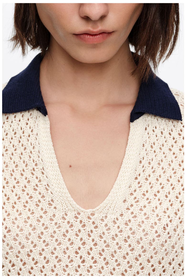 Openwork Cotton Polo Shirt Sweater, Alternate, color, IVORY