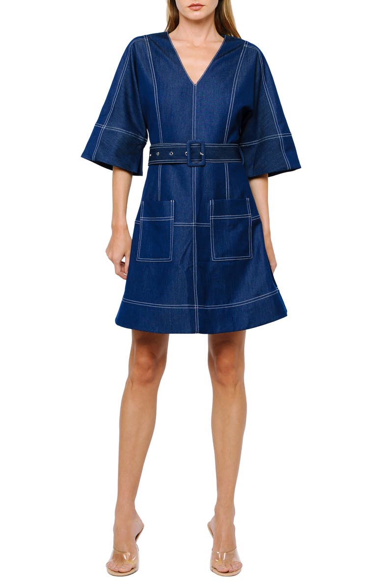 CIEBON Polly Topstitch Detail Denim Look Dress, Main, color, Navy