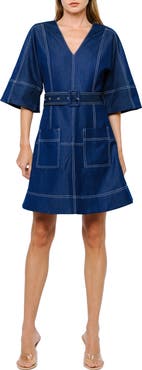 CIEBON Polly Topstitch Detail Denim Look Dress