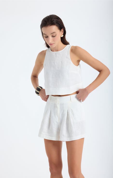 Lena 100% Linen Sleeveless Crop Top