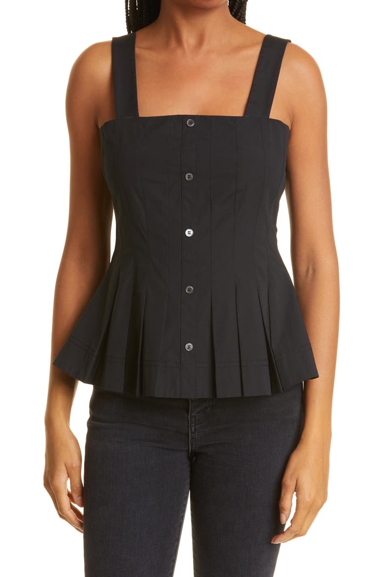 Laura Stretch Cotton Peplum Top, Main, color, BLACK