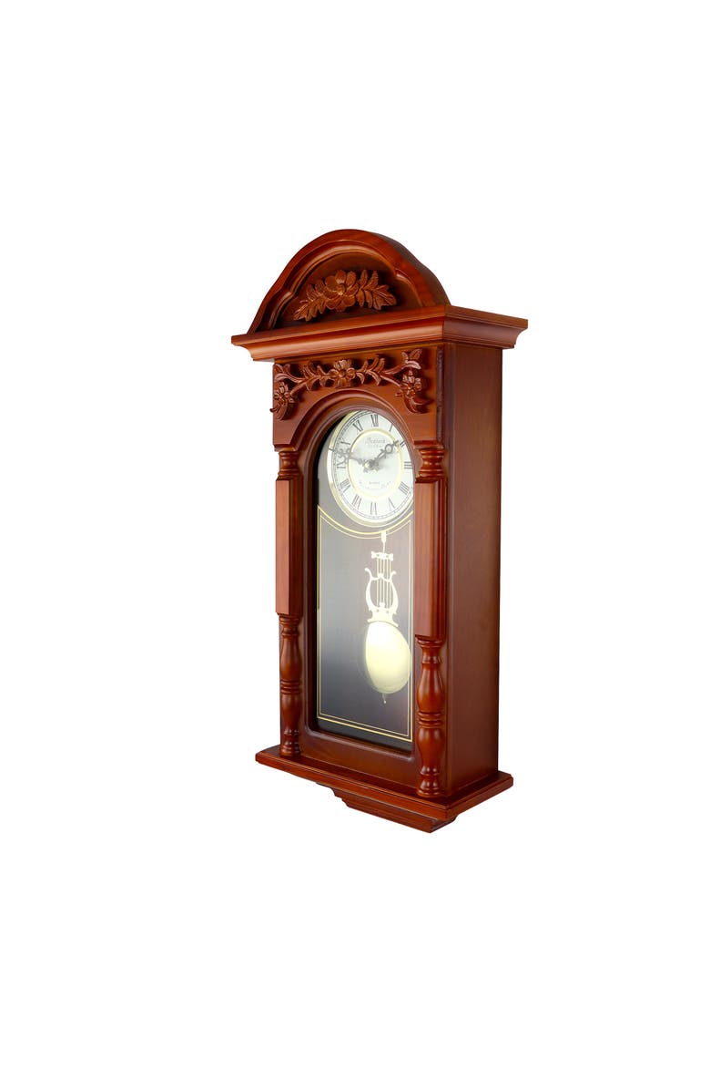 Bedford Clock Collection 27.5in Oak Finish Pendulum Wall Clock, Alternate, color, Warm Oak