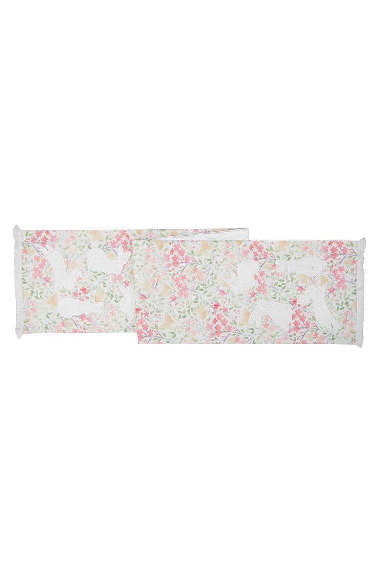 Bunnies Flowers Table Runner 13" x 72", Main, color, Brown