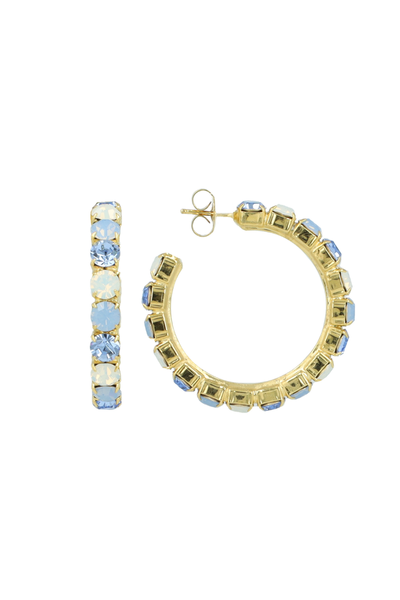 Swarovski Hoop Earrings in Gold with Sapphire Opal Stones, Main, color, Sapphire Opal, Gold