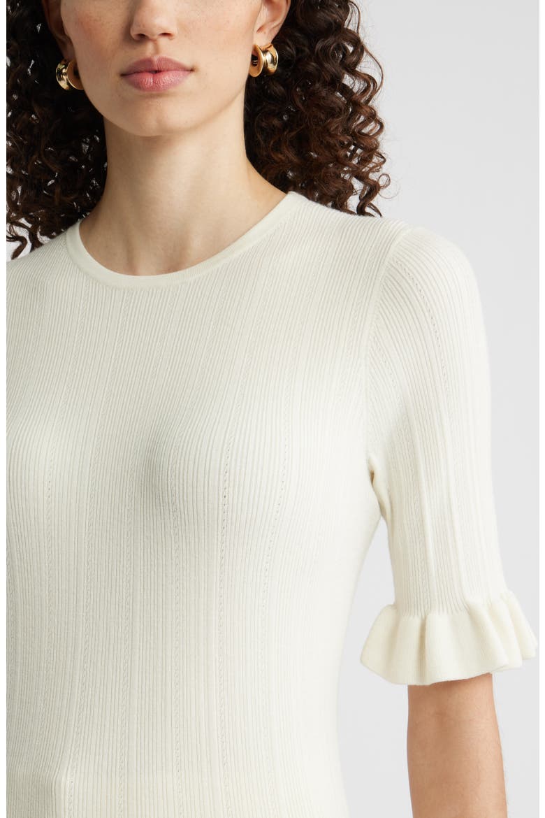 Pointelle Wool Blend Crewneck Sweater, Alternate, color, IVORY TOFU